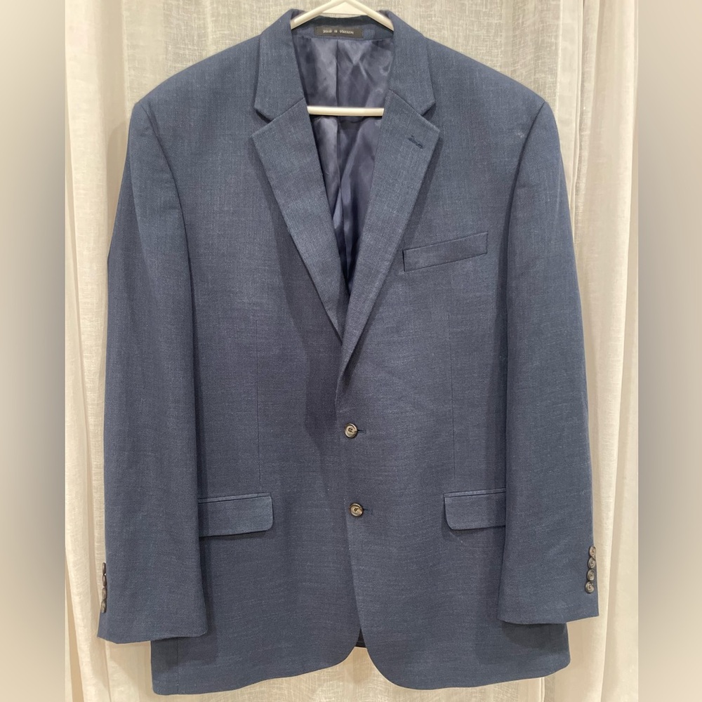 Ralph Lauren Linen Blend Blazer 46L Navy Blue 2 Button Classic Fit Sport Coat
